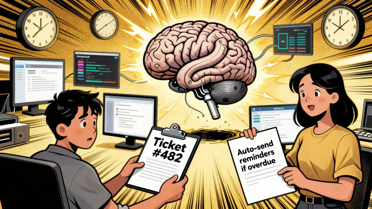 AI brain generates apps for Knack, Memberstack, and Quixy while a developer hands off a ticket to a user.