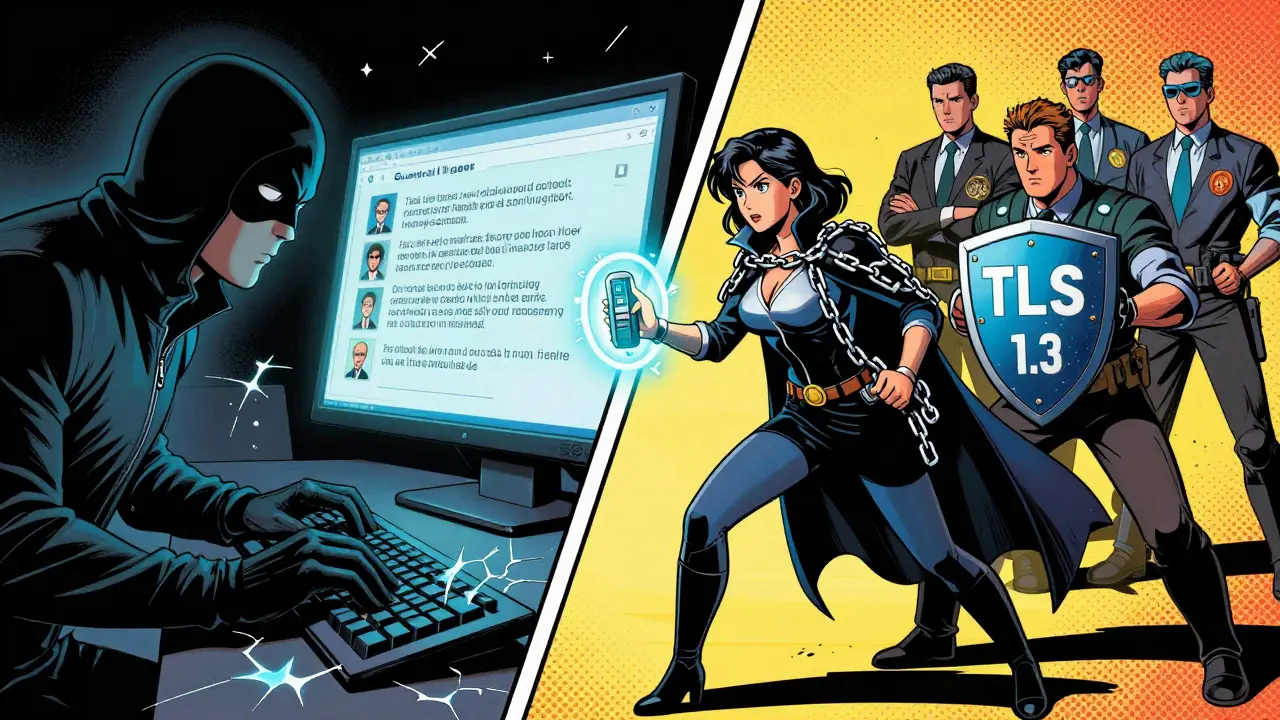 A hacker attacks an AI while compliance guardians defend it with encryption and guardrail shields.