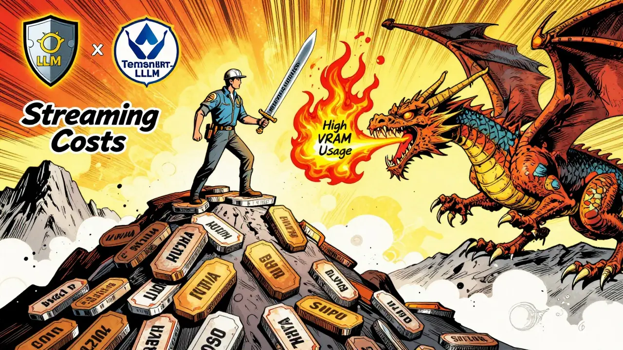 Engineer fights streaming costs with continuous batching sword in epic comic battle.