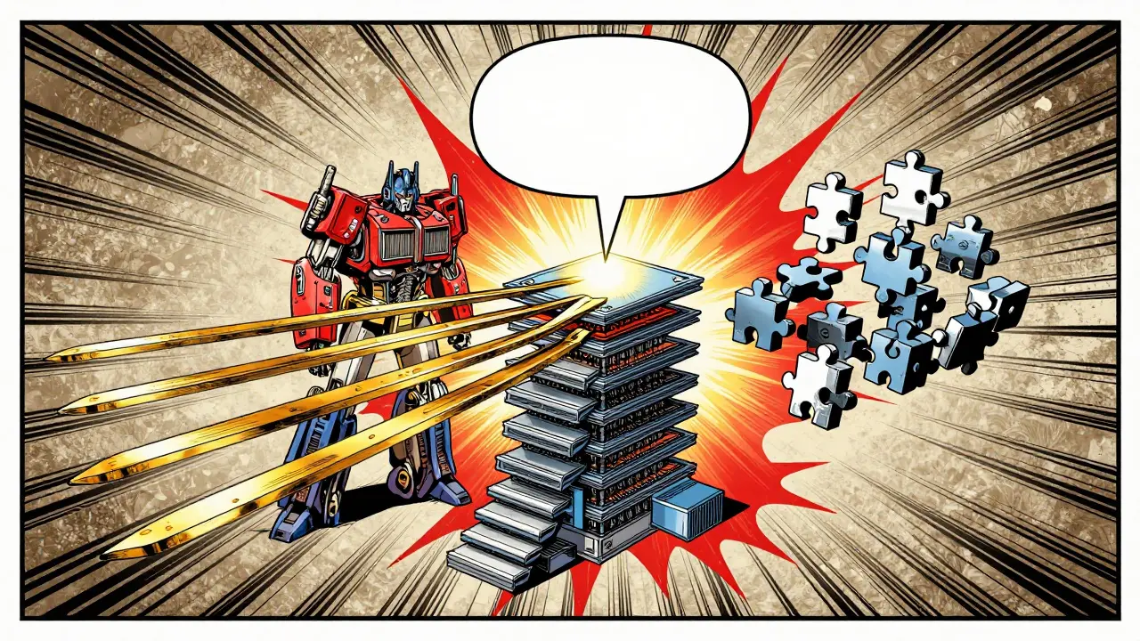 A neural network splitting into tensor, pipeline, and expert parallelism paths, converging into a glowing answer bubble.