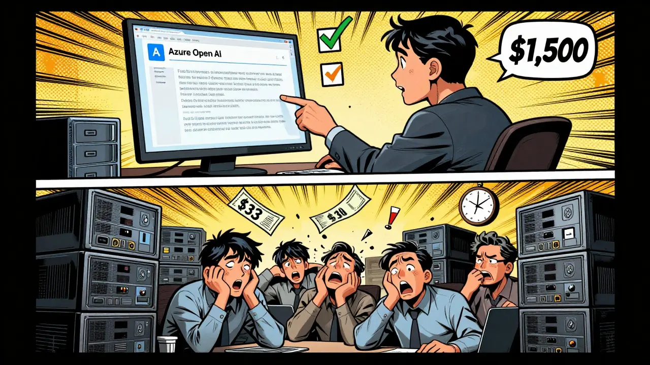 Split scene: easy AI use vs. expensive custom build, shown in classic 1940s comic book style.