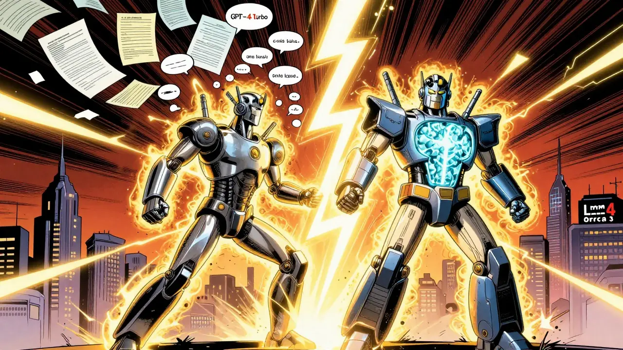 A hybrid transformer emerges as decoder and encoder elements fuse, symbolizing the future of AI architecture.