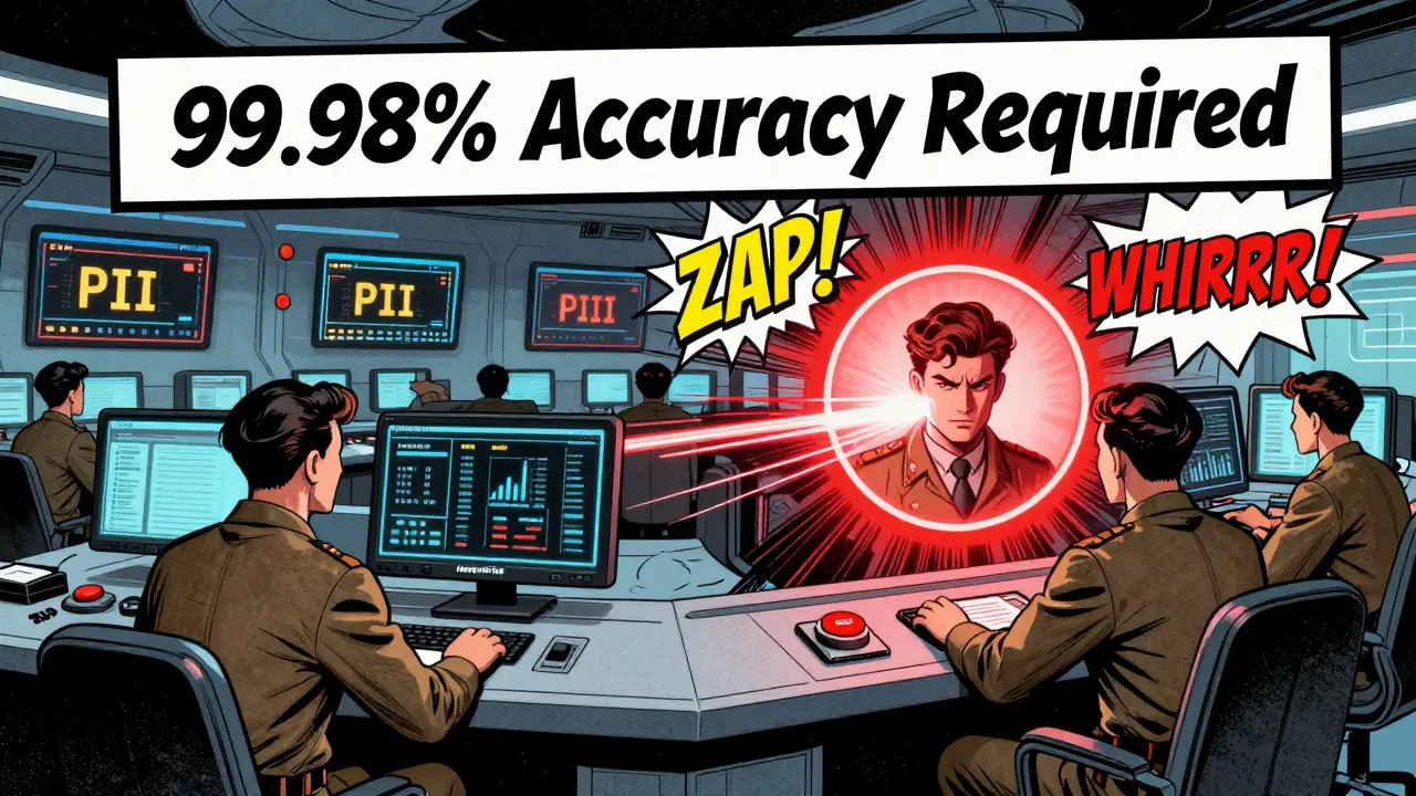 A team of heroes monitors PII detection systems with glowing alerts in a futuristic war room, using vintage comic book style.