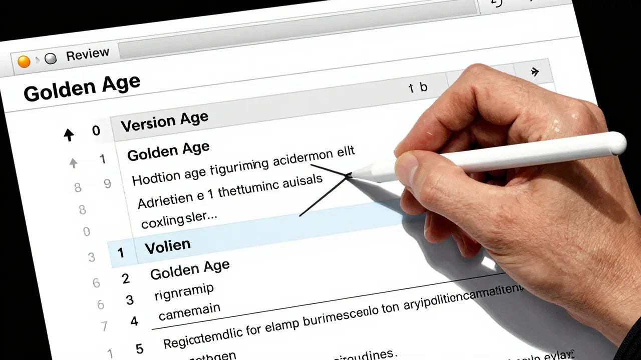 Document version history with stylus corrections in comic style.