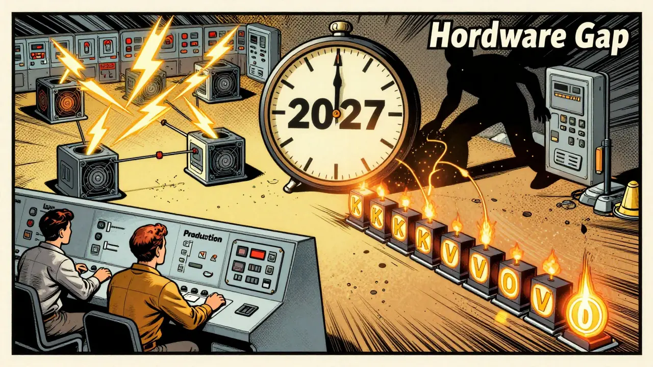 Engineers managing parallelism strategies in a war room, with tensor and pipeline systems battling the 2027 hardware gap.