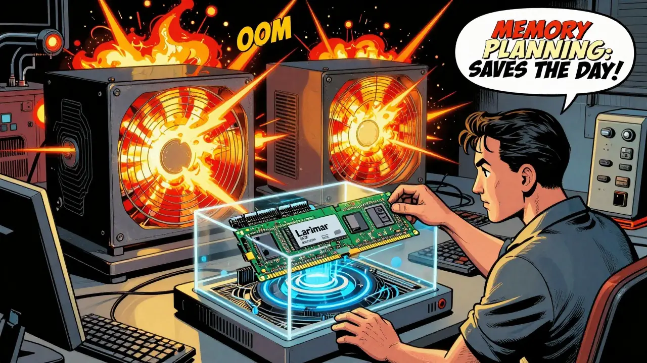 An engineer deploying Larimar to prevent GPU explosions from memory overload.