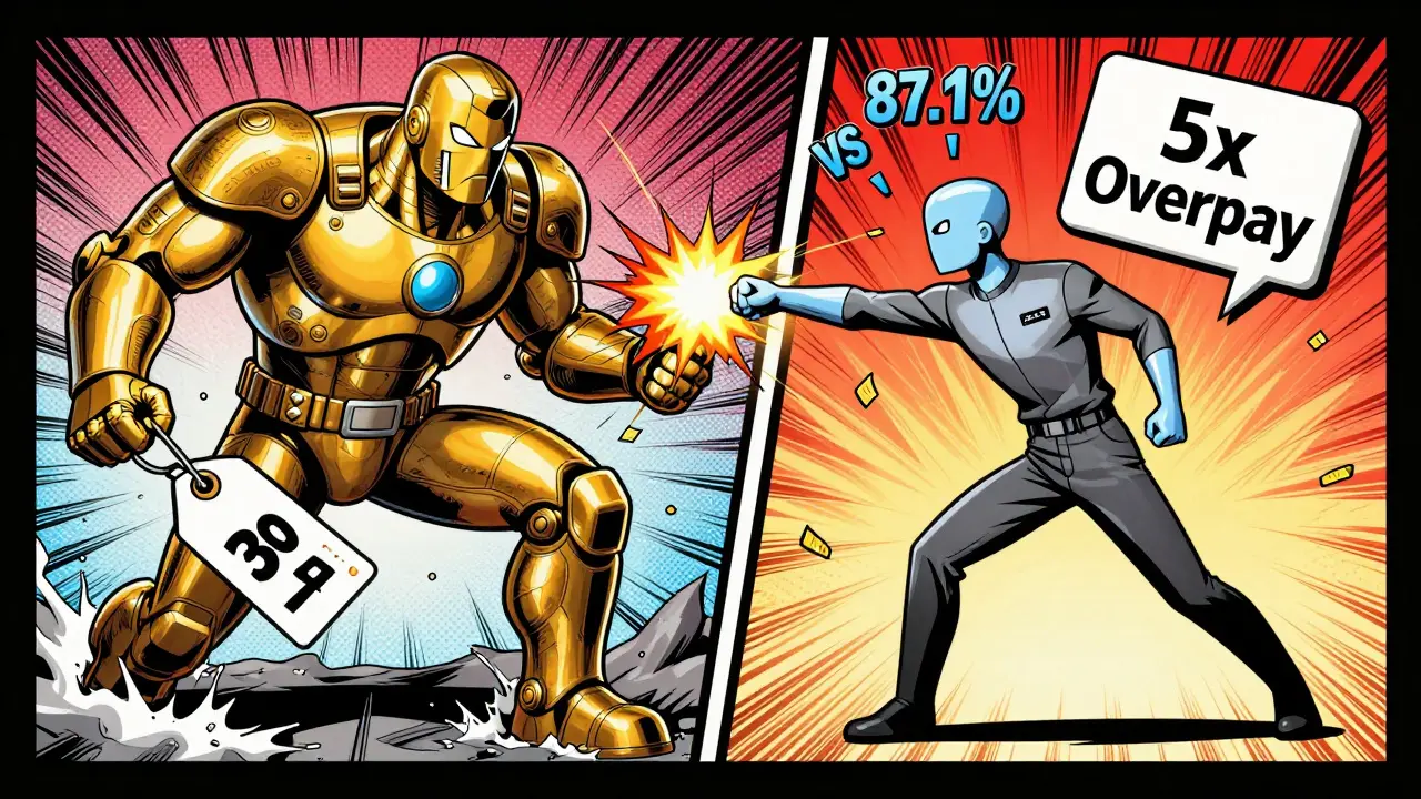 DeepSeek R1 defeats overpriced GPT-4 Turbo in a comic battle with price tags exploding.