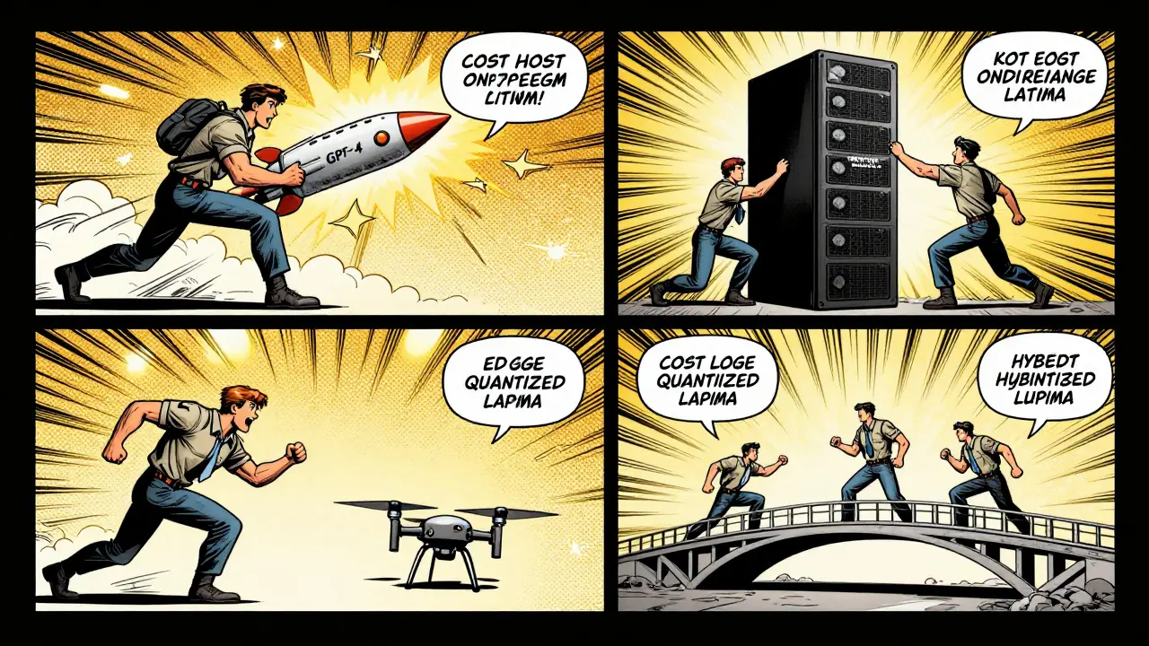 Four enterprise teams battle to choose the best LLM deployment path in dynamic comic panels.