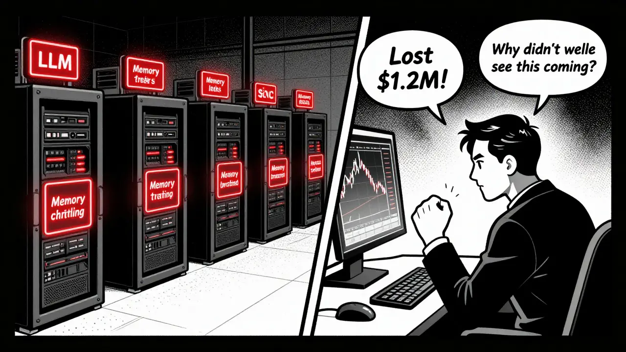 Split scene of failing server farm and financial loss, with dramatic speech bubbles in classic comic style.