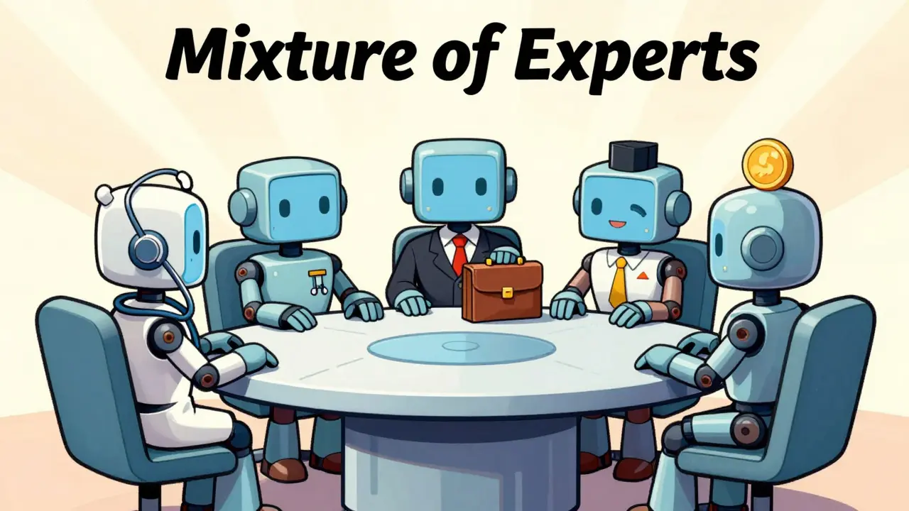 A council of small specialized robots representing medical, legal, and financial experts