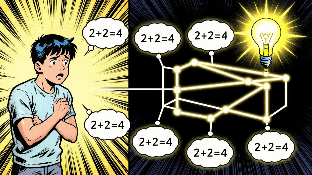 A logical chain of thought bubbles leading an AI to a solution