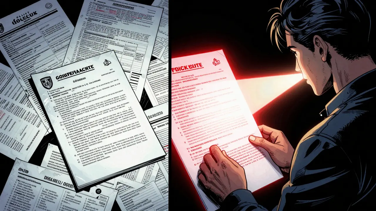 Comic book depiction of AI scanning documents to highlight inconsistencies