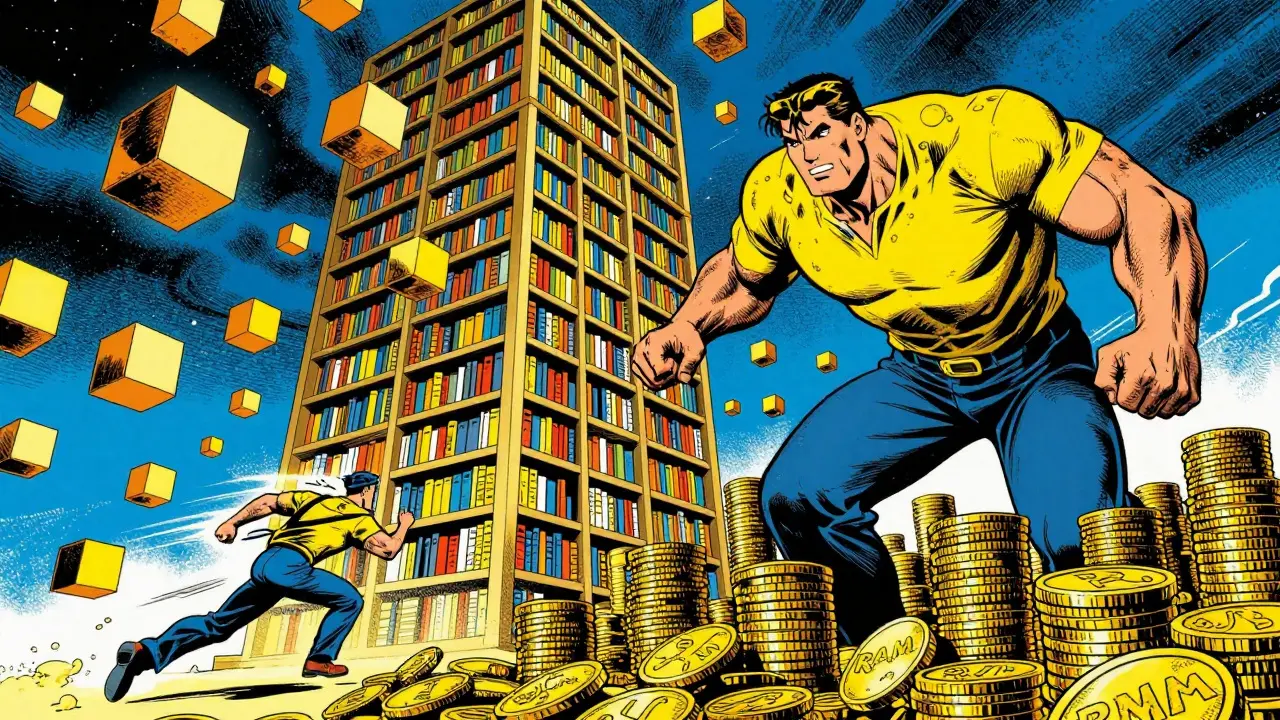 Comic illustration of a fast courier and a slow giant in a cosmic vector library.