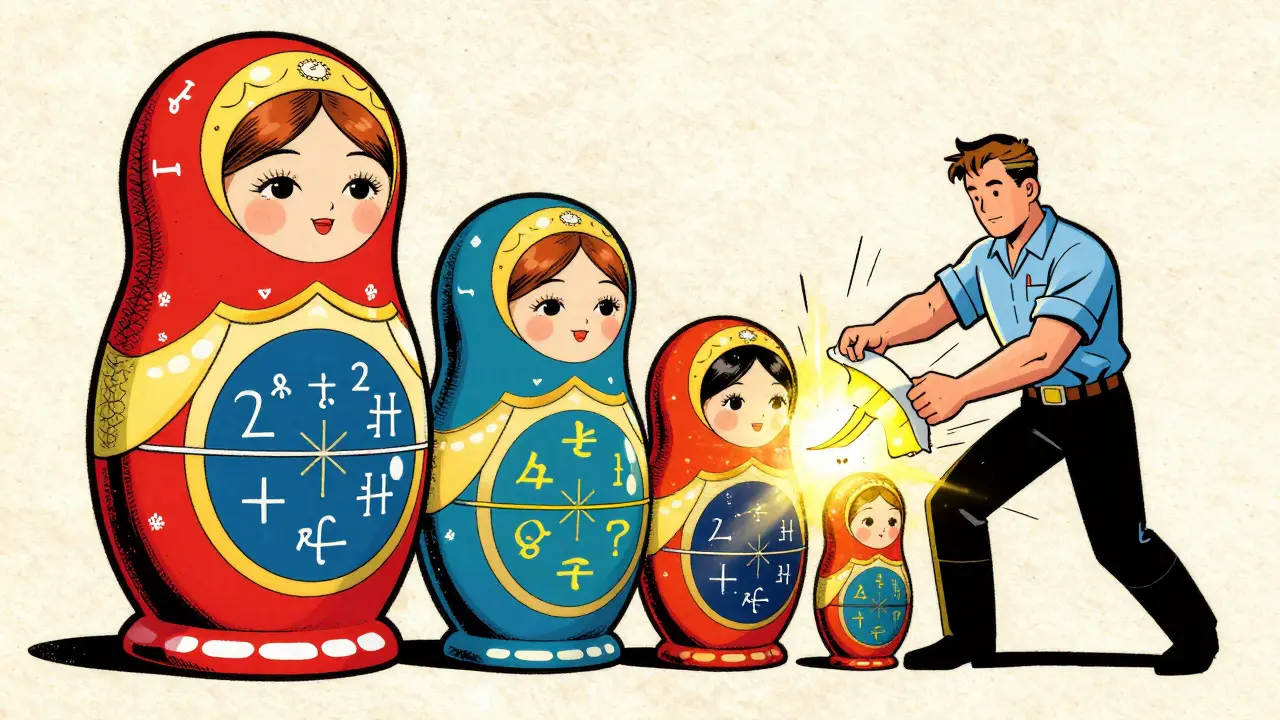 Comic style image of nesting dolls representing Matryoshka Representation Learning.