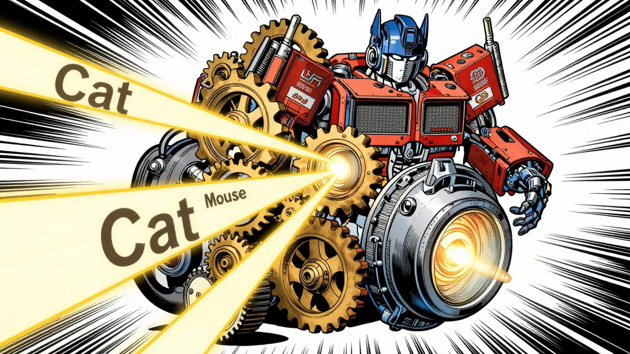 Golden Age comic illustration showing light beams connecting related words in a sentence.