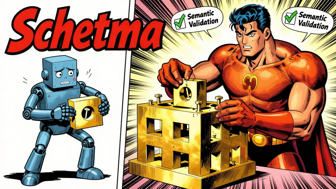 AI models comparing schema handling in Golden Age comic style