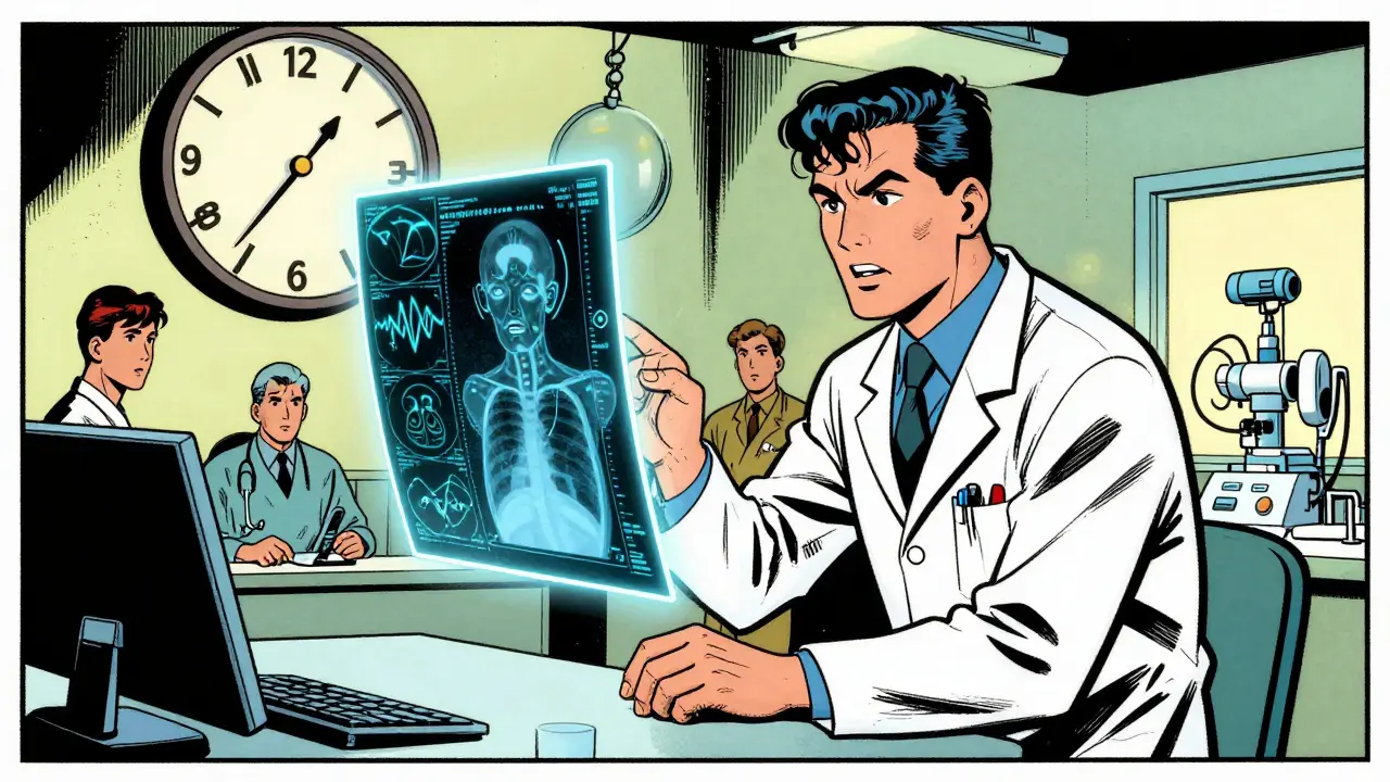 Doctor using AI for real-time medical diagnosis analysis