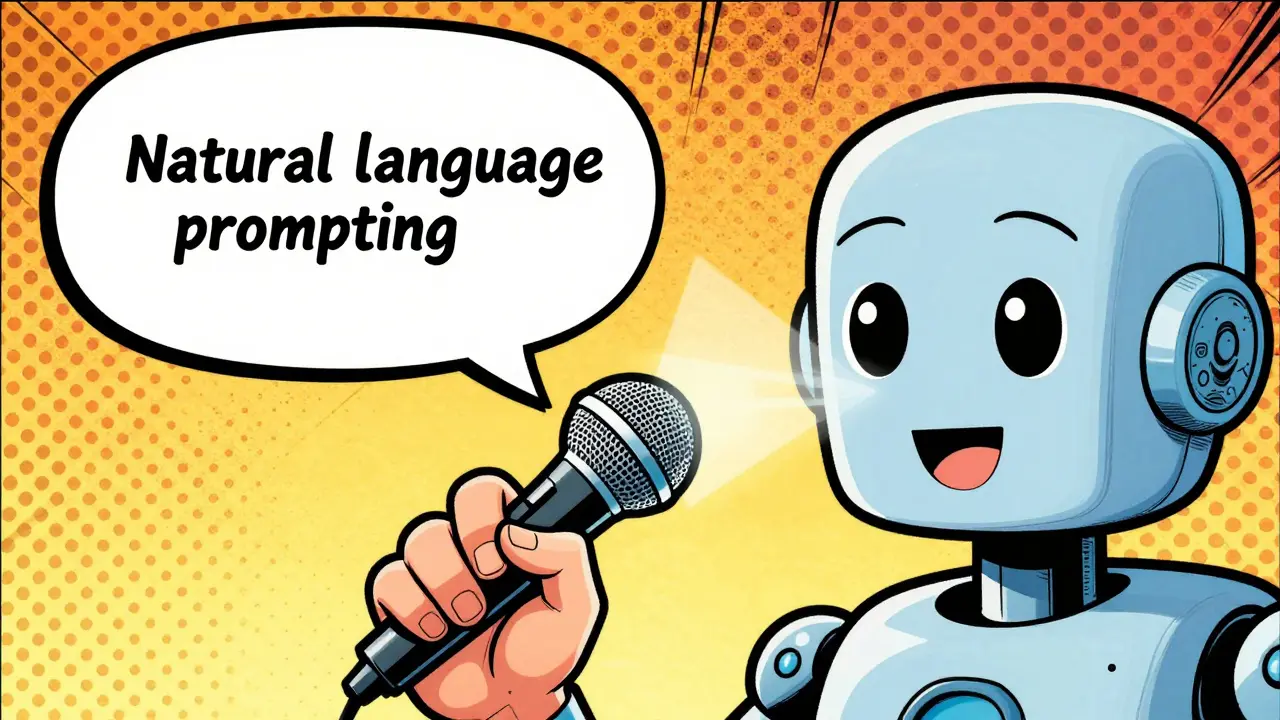 User speaks to friendly AI robot assistant in Golden Age comic art style