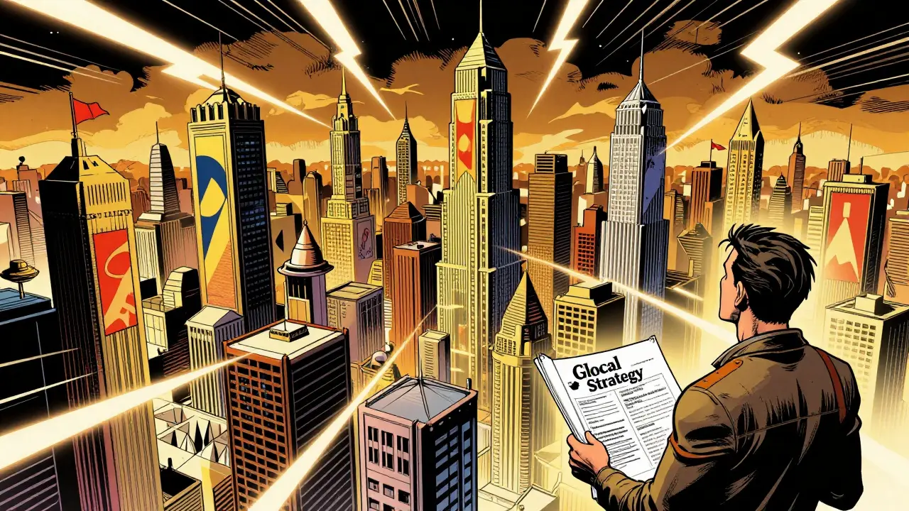 Engineer viewing fragmented sovereign cloud cityscape
