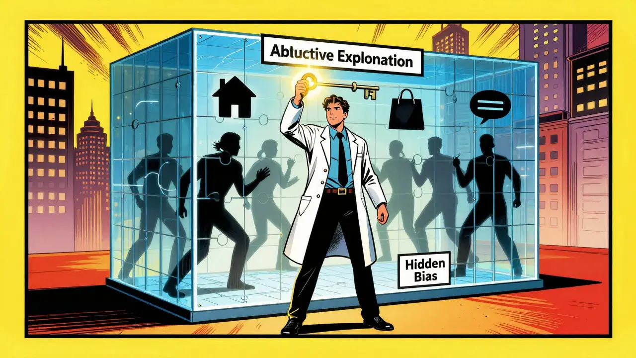 Heroic figure using a key to unlock a cage of hidden proxies in a logic machine.