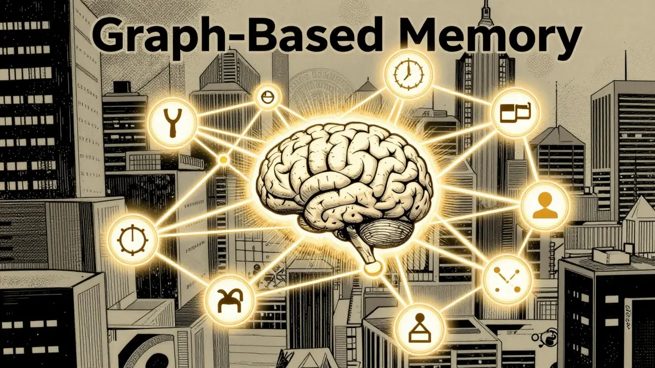 Interconnected graph nodes representing temporal memory reasoning