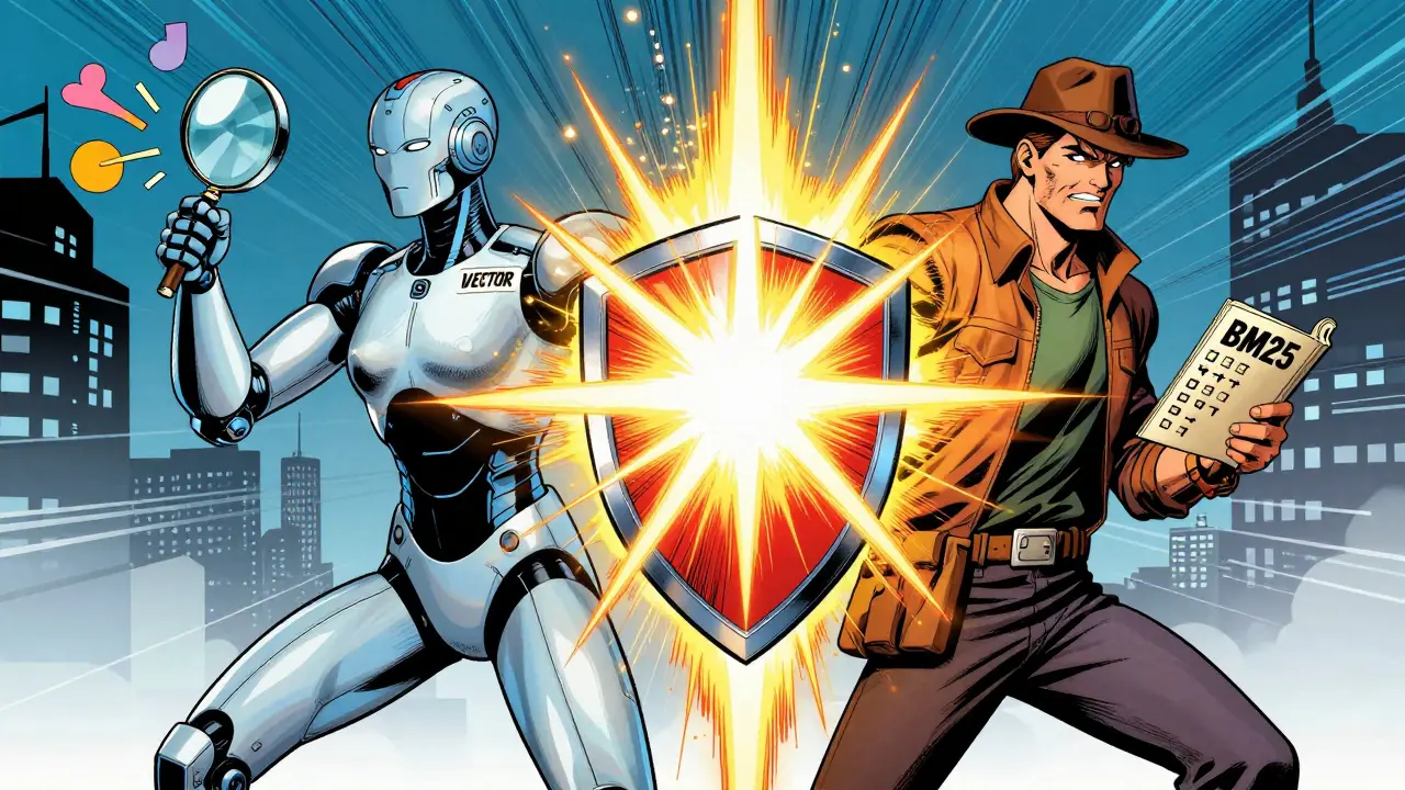 Vector and BM25 heroes merging powers to create hybrid search shield