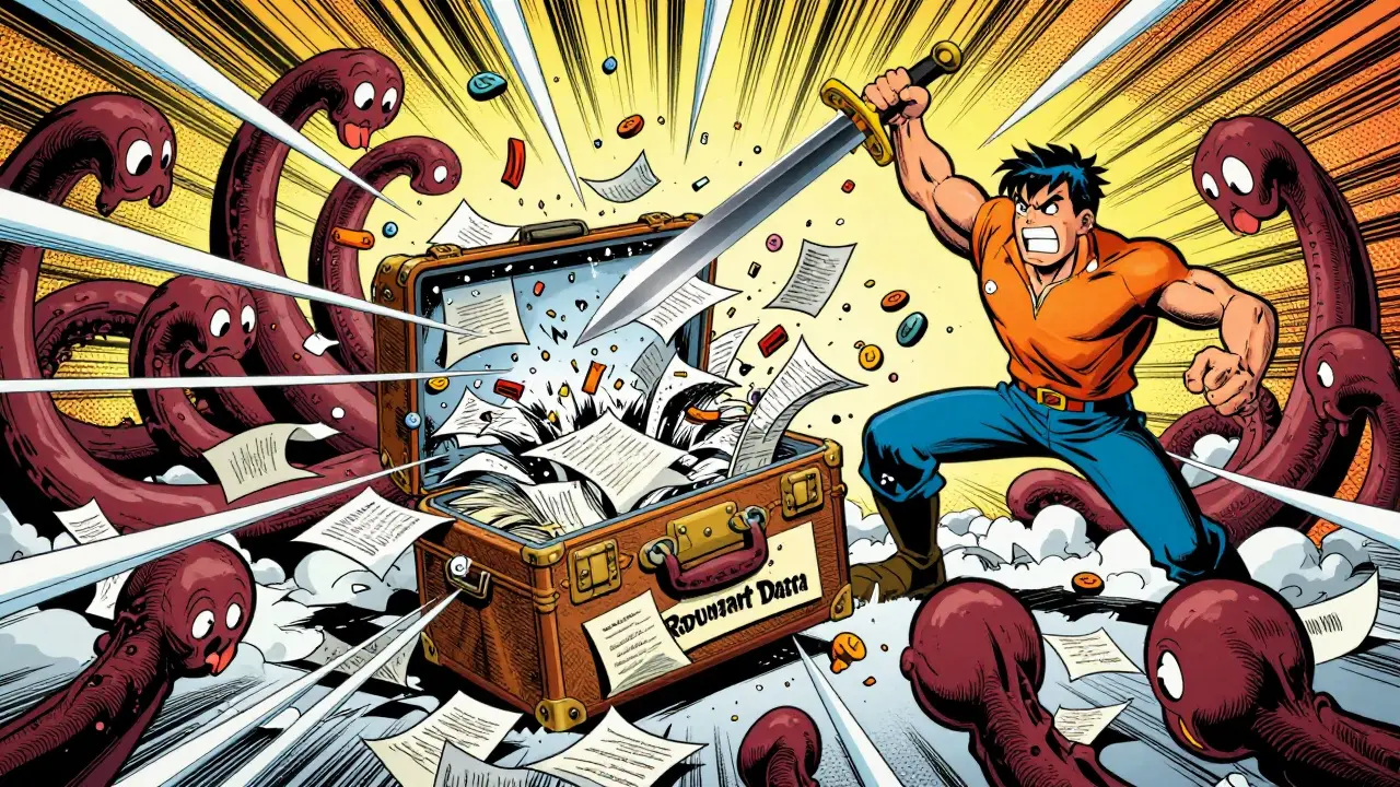 Comic book hero prunes context window clutter with a sword