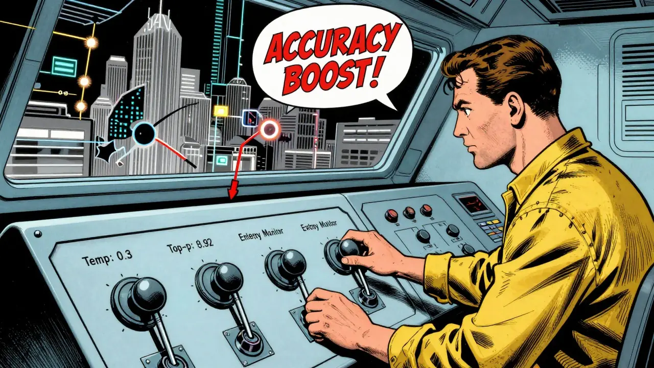 Engineer tunes AI parameters in a Golden Age comic control room