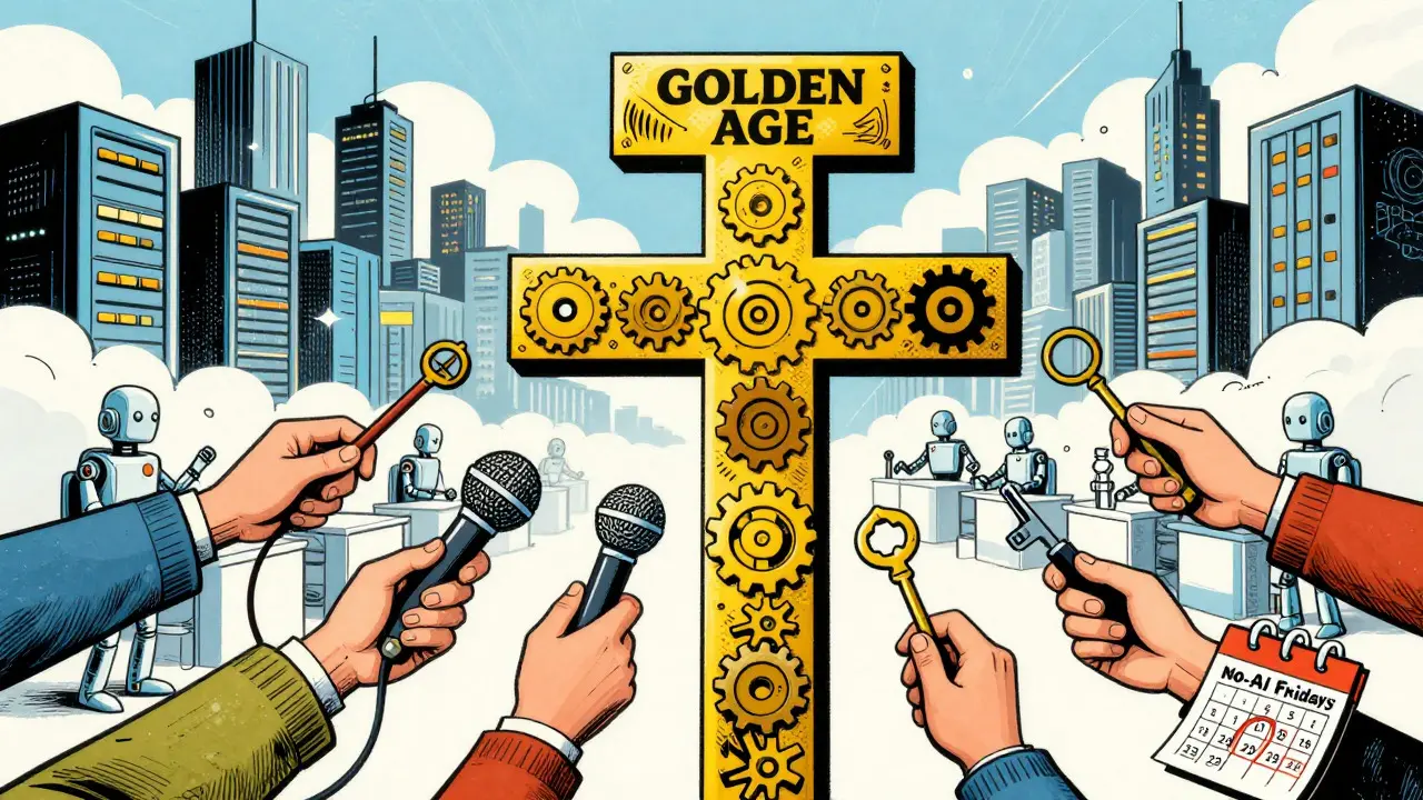 Golden Age comic depicting a T-shaped professional managing AI agents