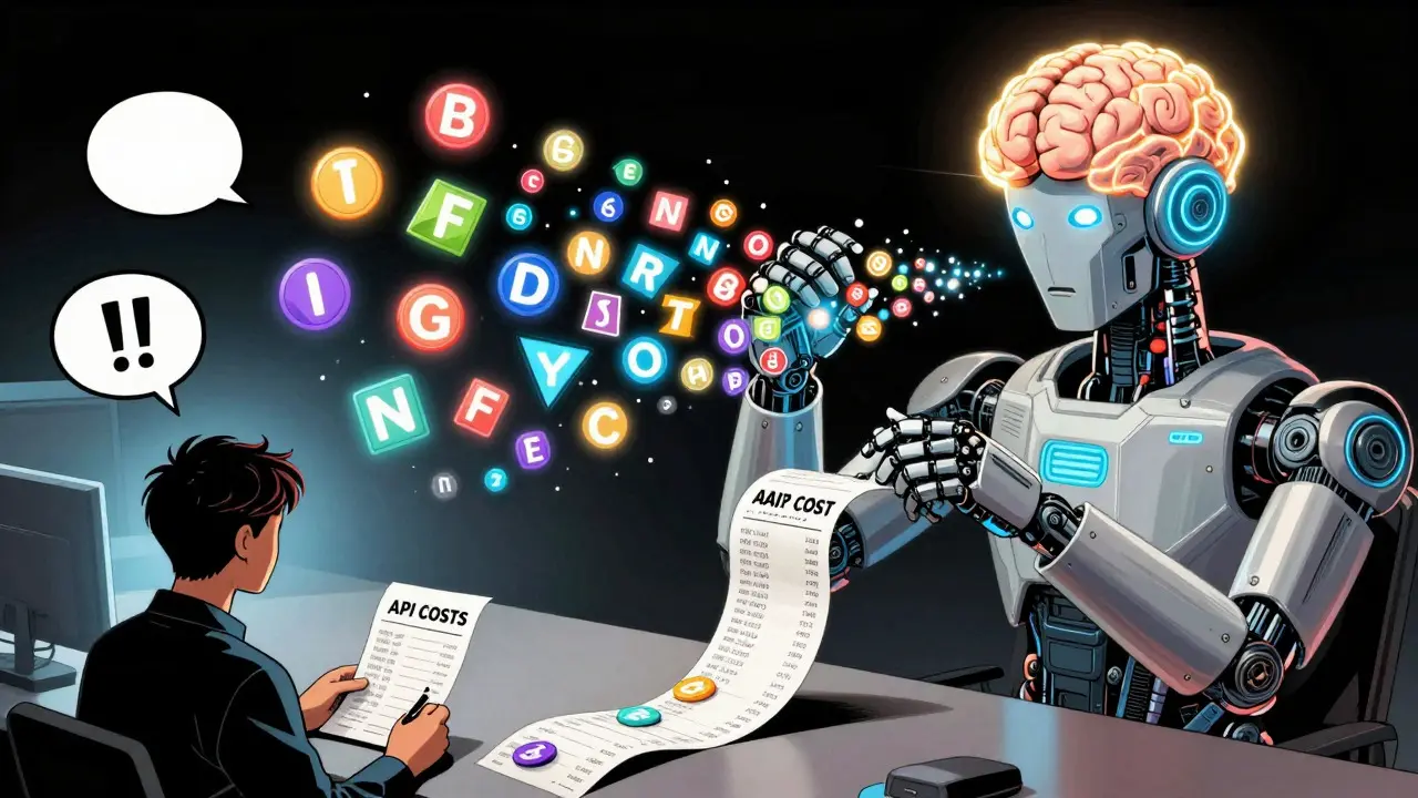 Golden Age comic showing a robot brain processing tokens and a long bill