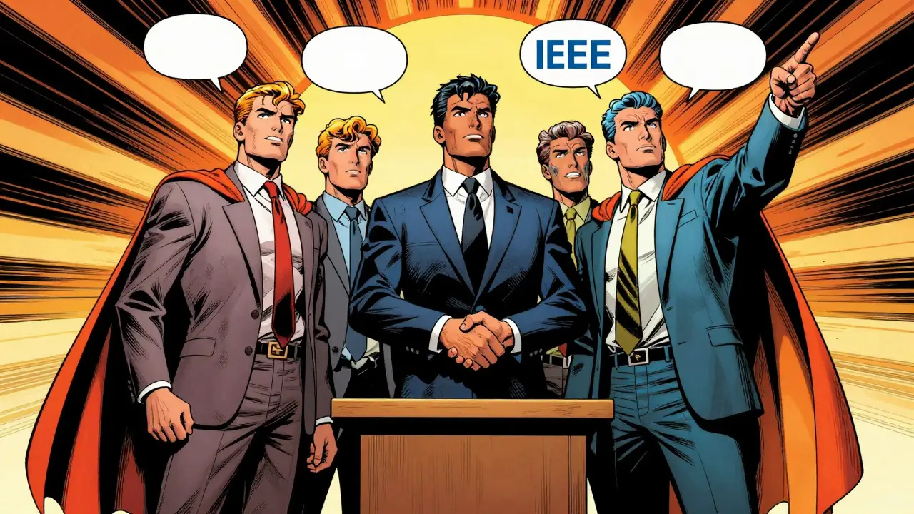 Tech leaders and standards bodies unite for AI safety in retro comic style