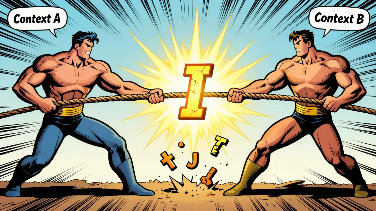 Two figures pulling a rope to filter out unstable tokens in comic style