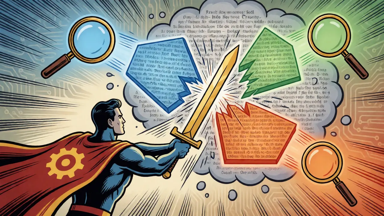 AI hero slicing complex query into organized sub-questions