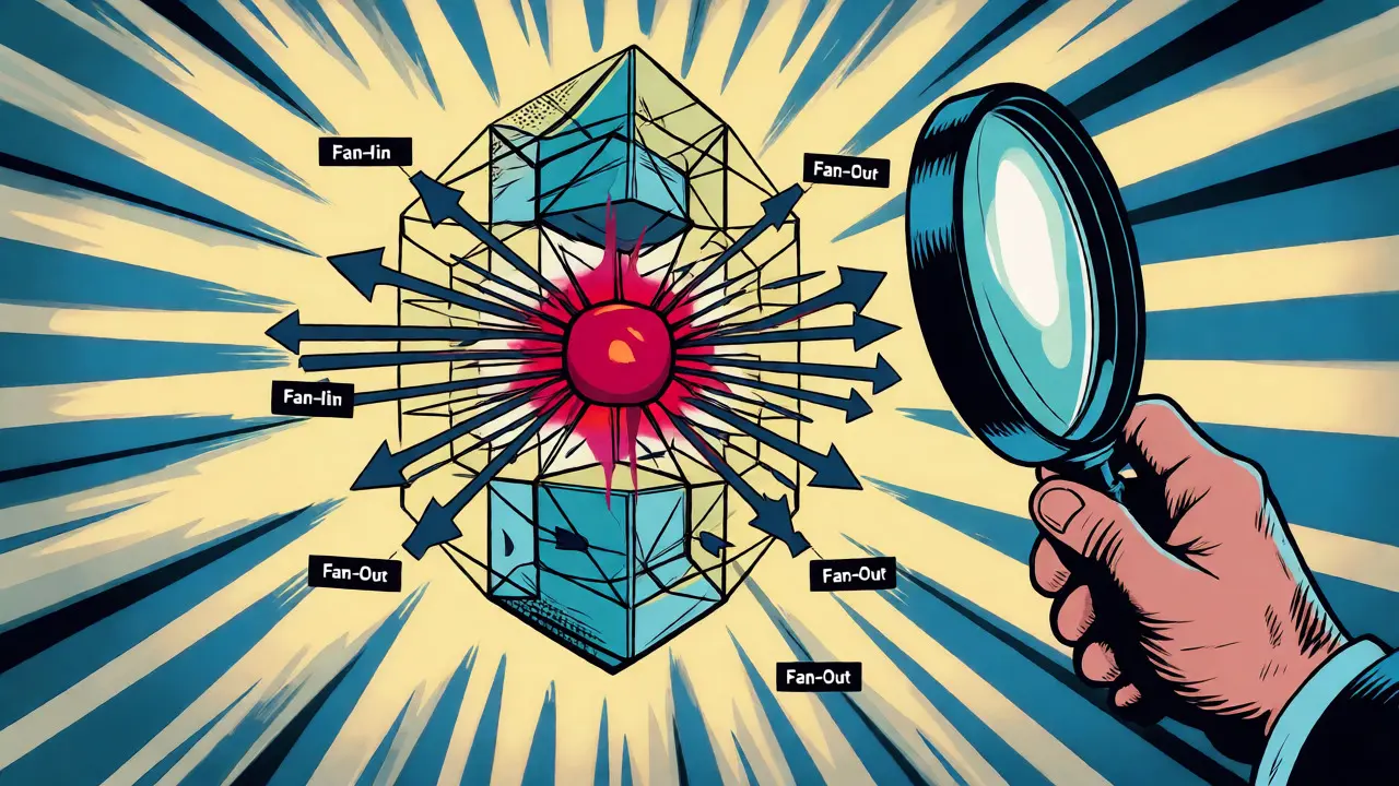 Developer analyzing a glowing central node in a call graph