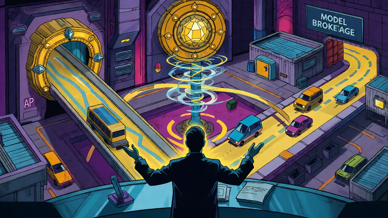 Futuristic command center routing data between premium API vault and private bunker