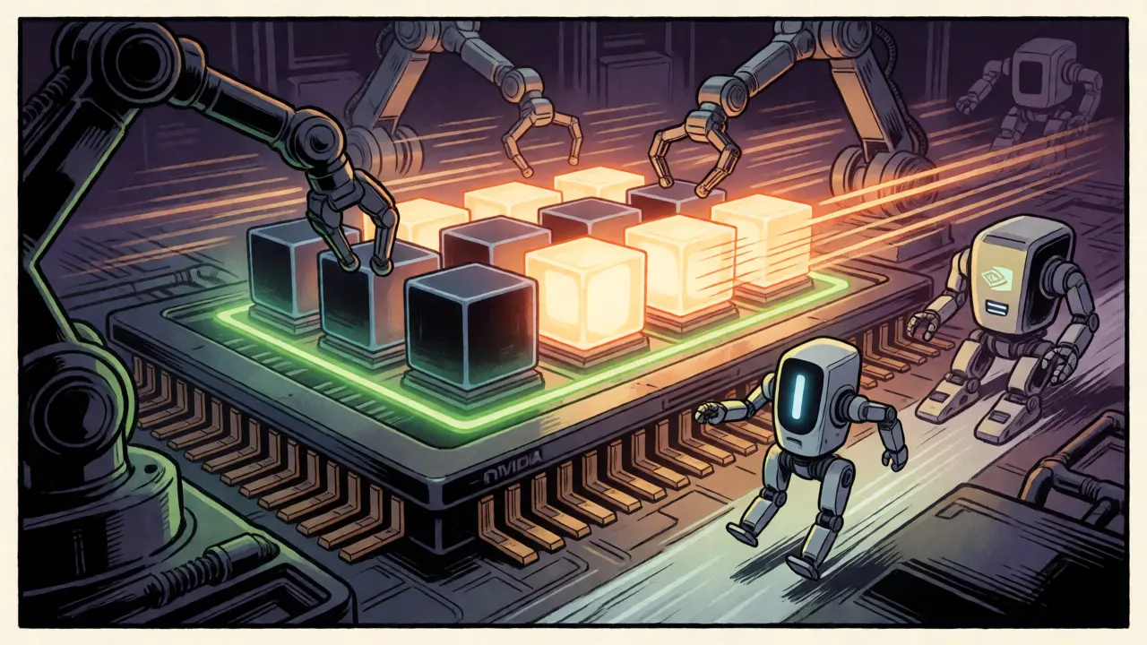 GPU factory scene displaying 2:4 structured sparsity pattern with fast processing.