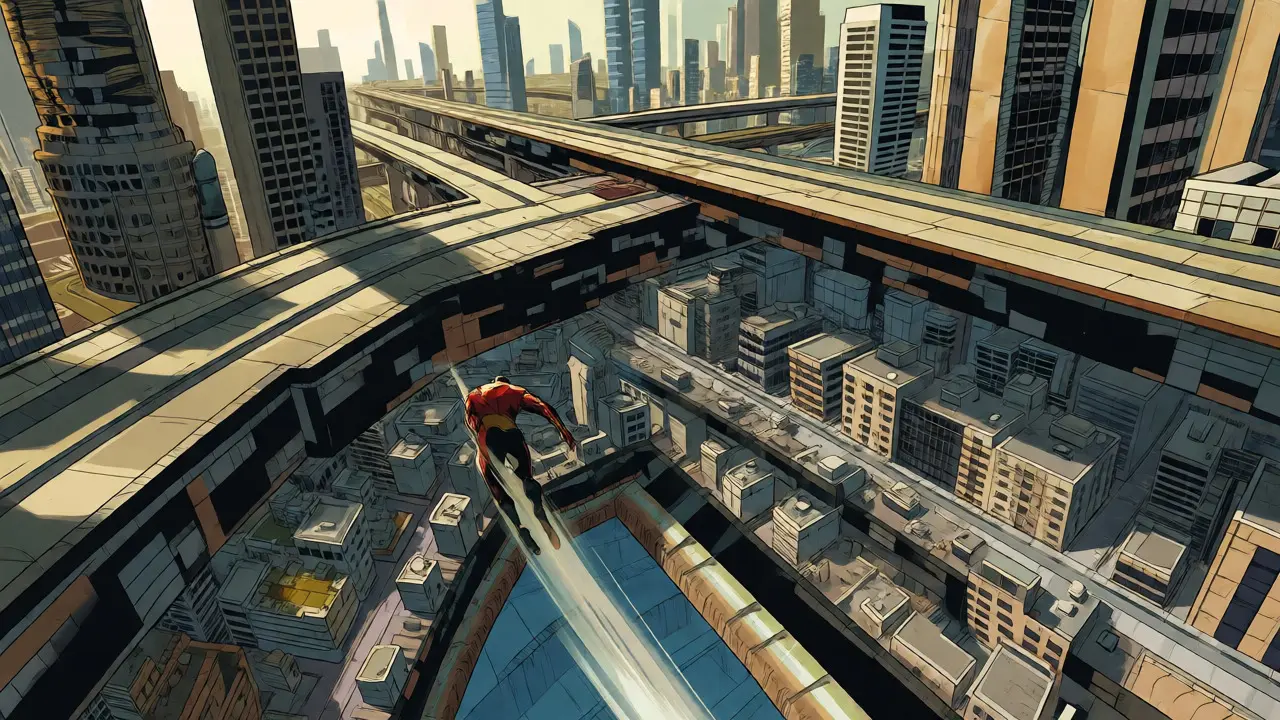 Hero navigating multi-layered city graph representing HNSW indexing.