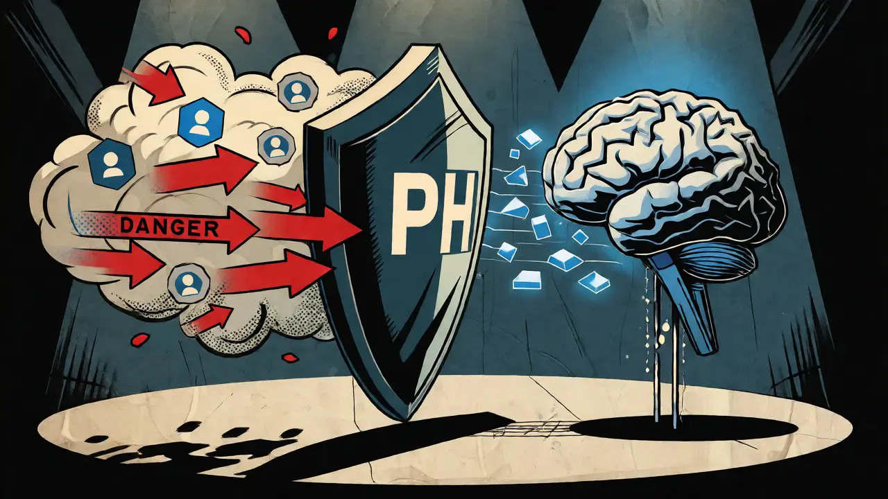 Shield blocking patient data from an AI robot in comic style