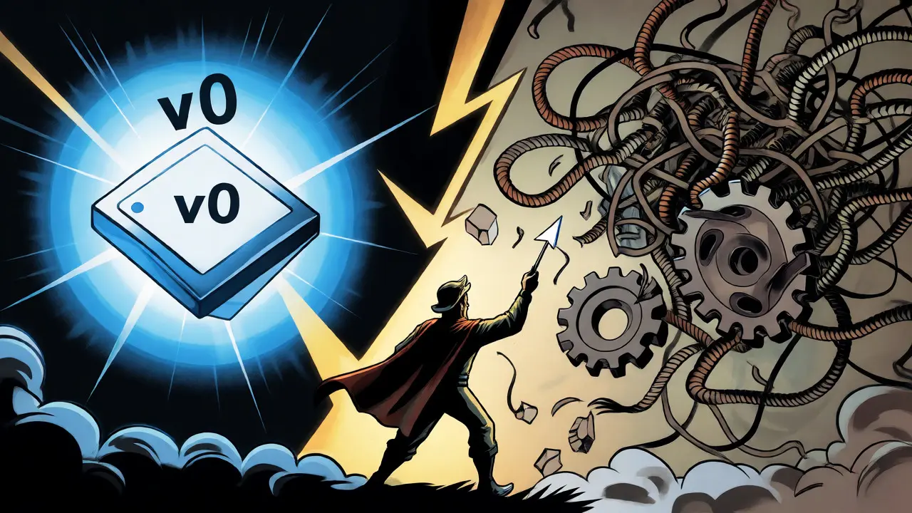 Tech wizard bridging clean React code and chaotic legacy CSS in golden age comic art