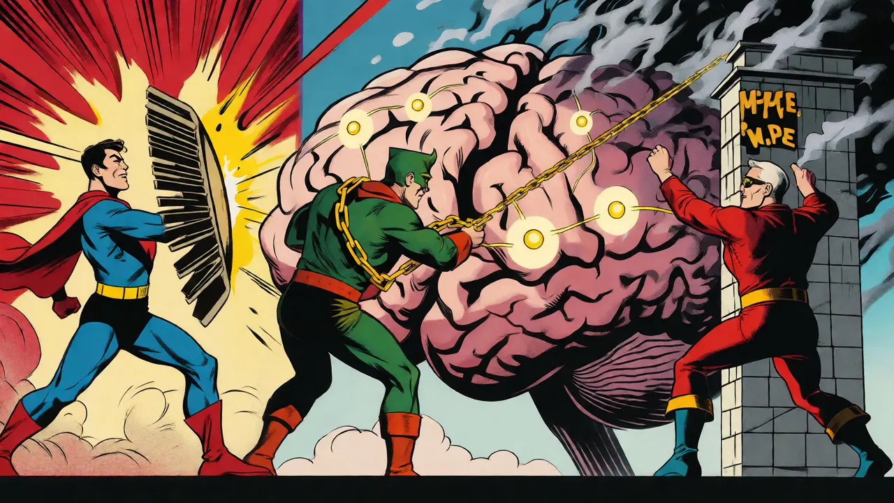Three heroes defending a brain from memory loss